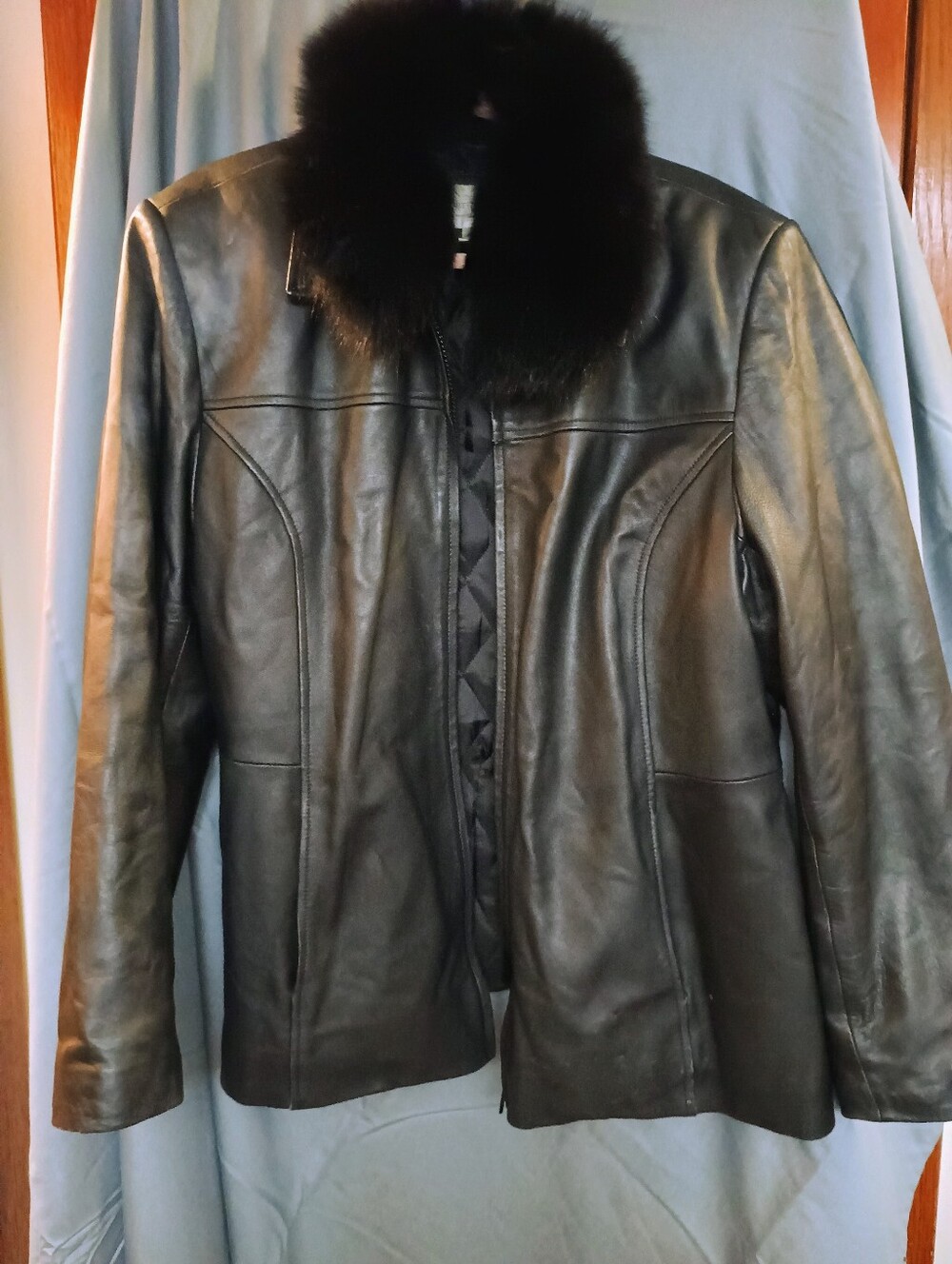Worthington Genuine Lambskin Leather & Fox Fur Jacket